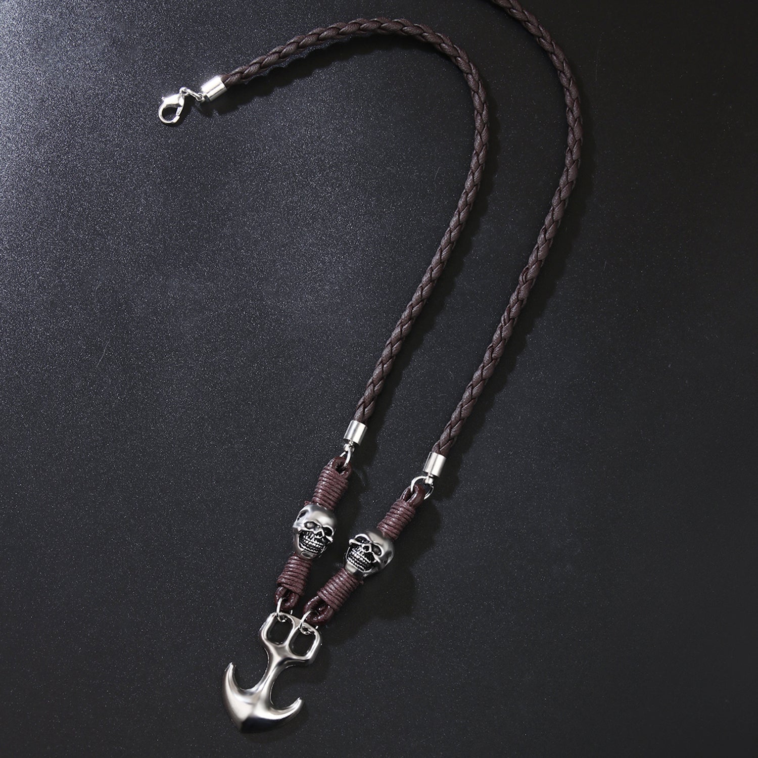 Kette Herren Anker Totenkopf Braun Leder Ankerkette Totenkopfkette Karma