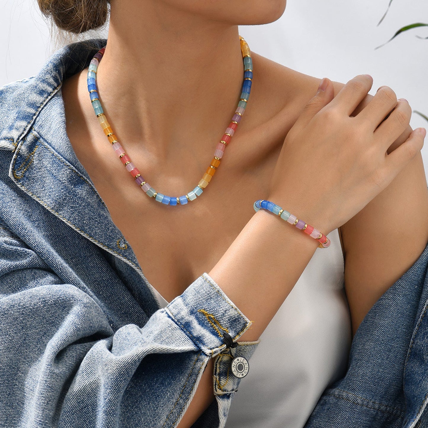 Schmuckset Halskette und Armband bunt KARMA