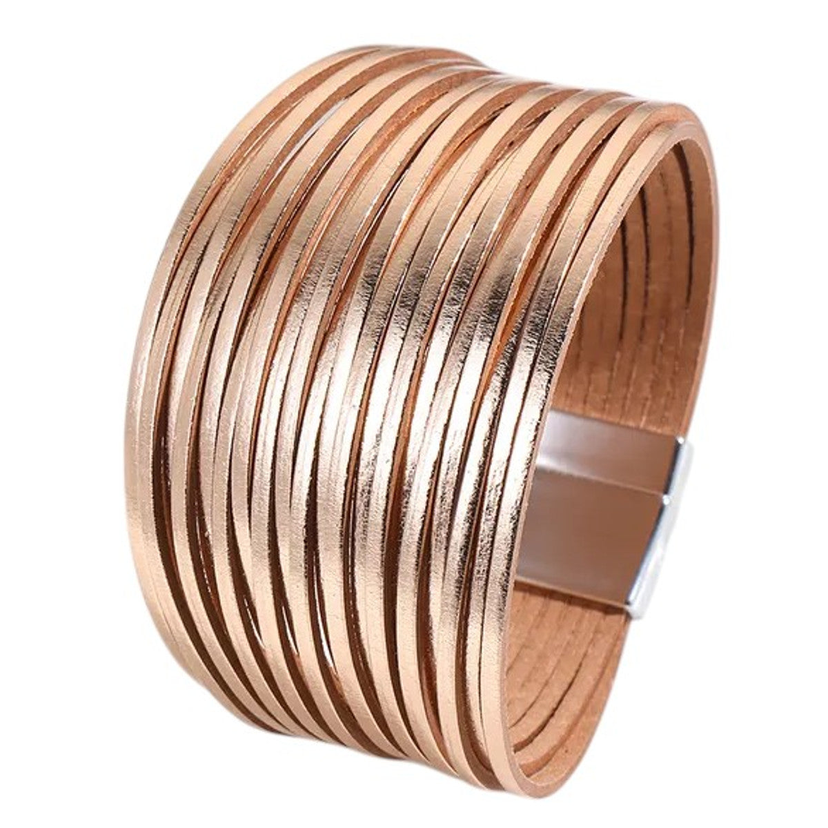 Damen Armband mehrreihig Roségold Magnetverschluss 19 cm modern Damenarmband PU Leder Karma