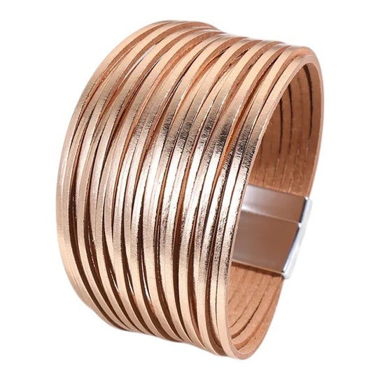 Damen Armband mehrreihig Roségold Magnetverschluss 19 cm modern Damenarmband PU Leder Karma