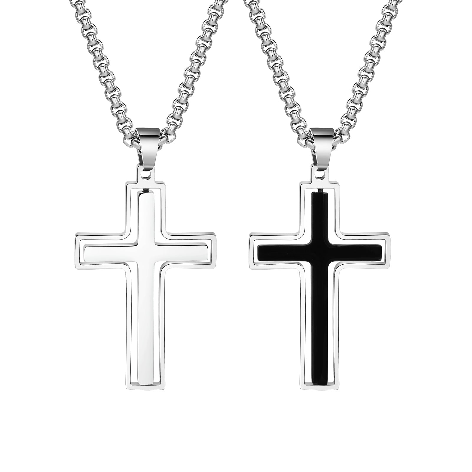 Herrenkette mit Anhänger Kreuz schwarz oder silber KARMA