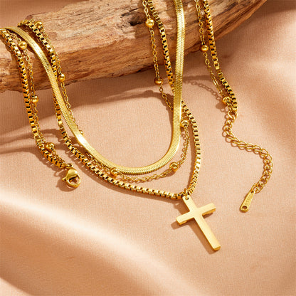 Layering Halskette Kreuz Damen Gold 40 cm Edelstahl PVD beschichtet wasserfest hypoallergern Kreuzkette Damenhalskette Karma