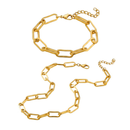 Schmuckset Gold Gliederkette Armband und Halskette Edelstahl vergoldet wasserfest hypoallergen rostfrei Karma