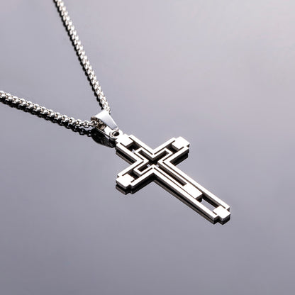 Halskette Kreuz Herren Silber modern 60 cm Edelstahl wasserfest hypoallergen rostfrei Karma