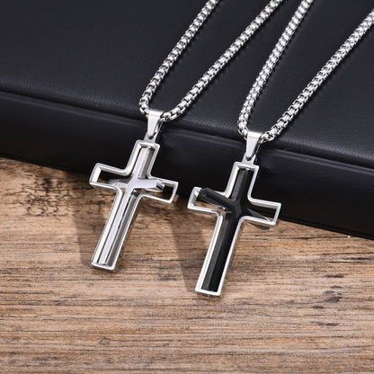 Herrenkette mit Anhänger Kreuz schwarz oder silber KARMA