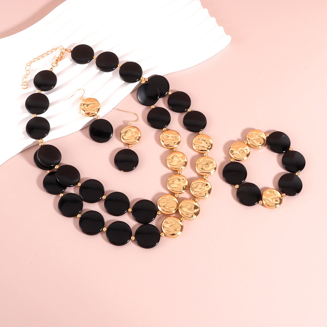 Schmuckset Acryl Schwarz Silber oder Gold Karma
