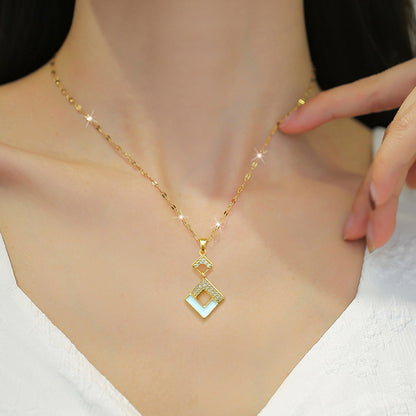 Schmuckset Raute Gold Halskette und Ohrringe Edelstahl Zirkone wasserfest hypoallergen rostfrei Karma