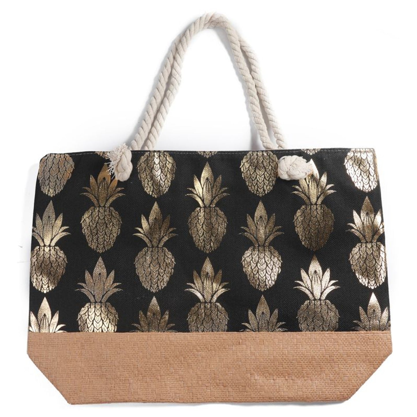 Strandtasche Ananas Schwarz Gold 55 cm modern Pooltasche Shopper Sommertasche Karma