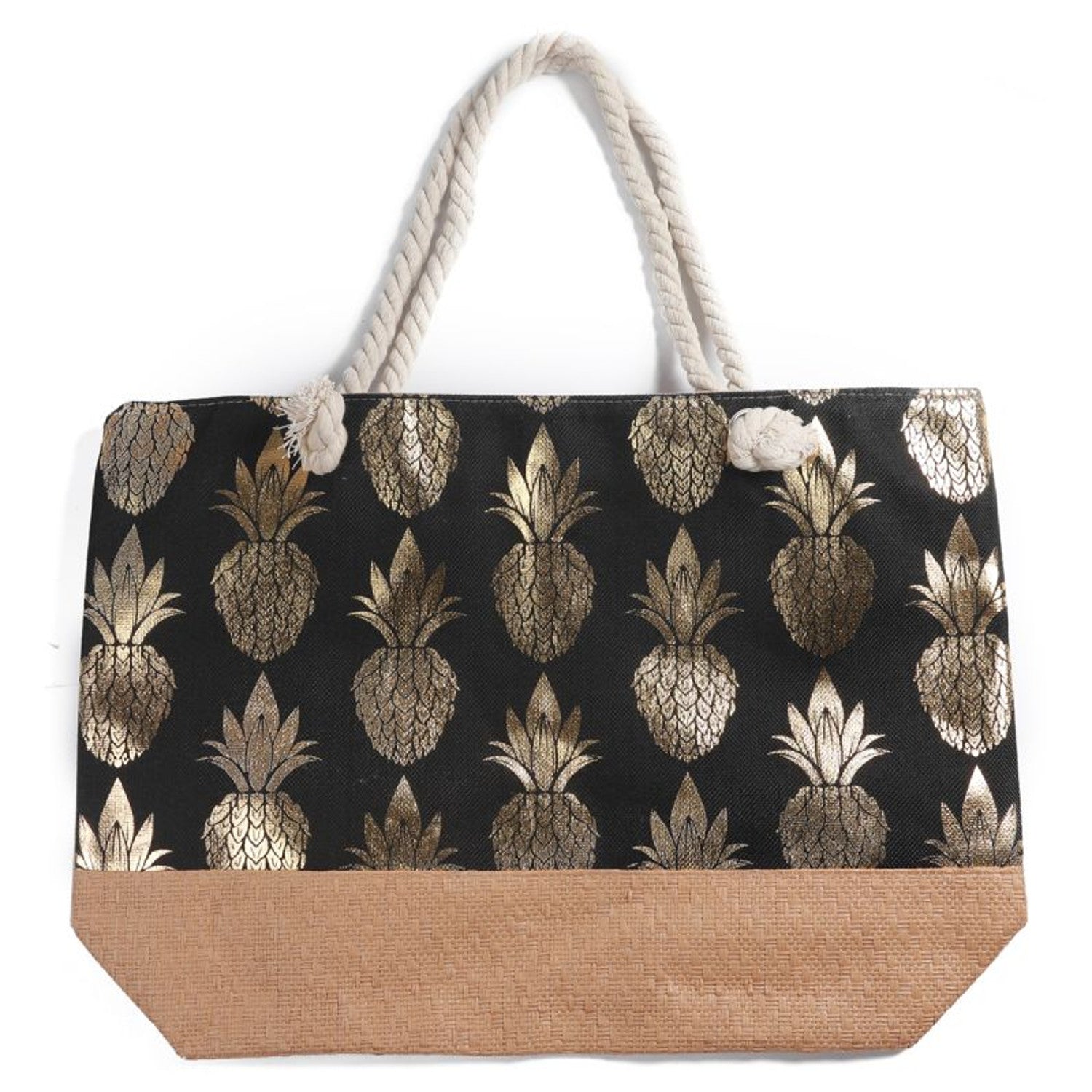 Strandtasche Ananas Schwarz Gold 55 cm modern Pooltasche Shopper Sommertasche Karma
