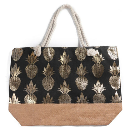 Strandtasche Ananas Schwarz Gold 55 cm modern Pooltasche Shopper Sommertasche Karma