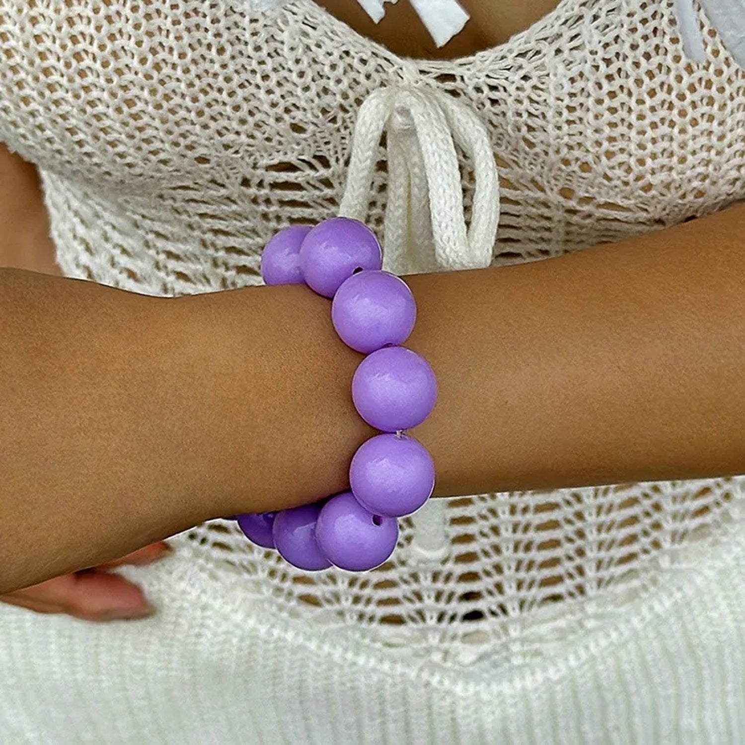 XL Perlenarmband Lila Damen Acryl Armband bunt dehnbar Karma