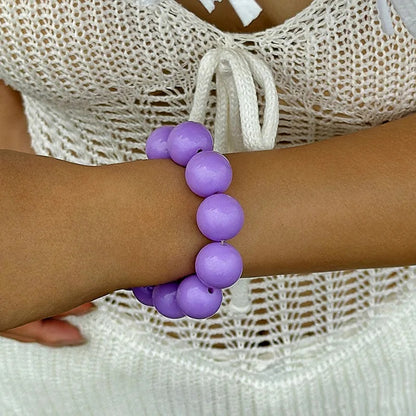 XL Perlenarmband Lila Damen Acryl Armband bunt dehnbar Karma