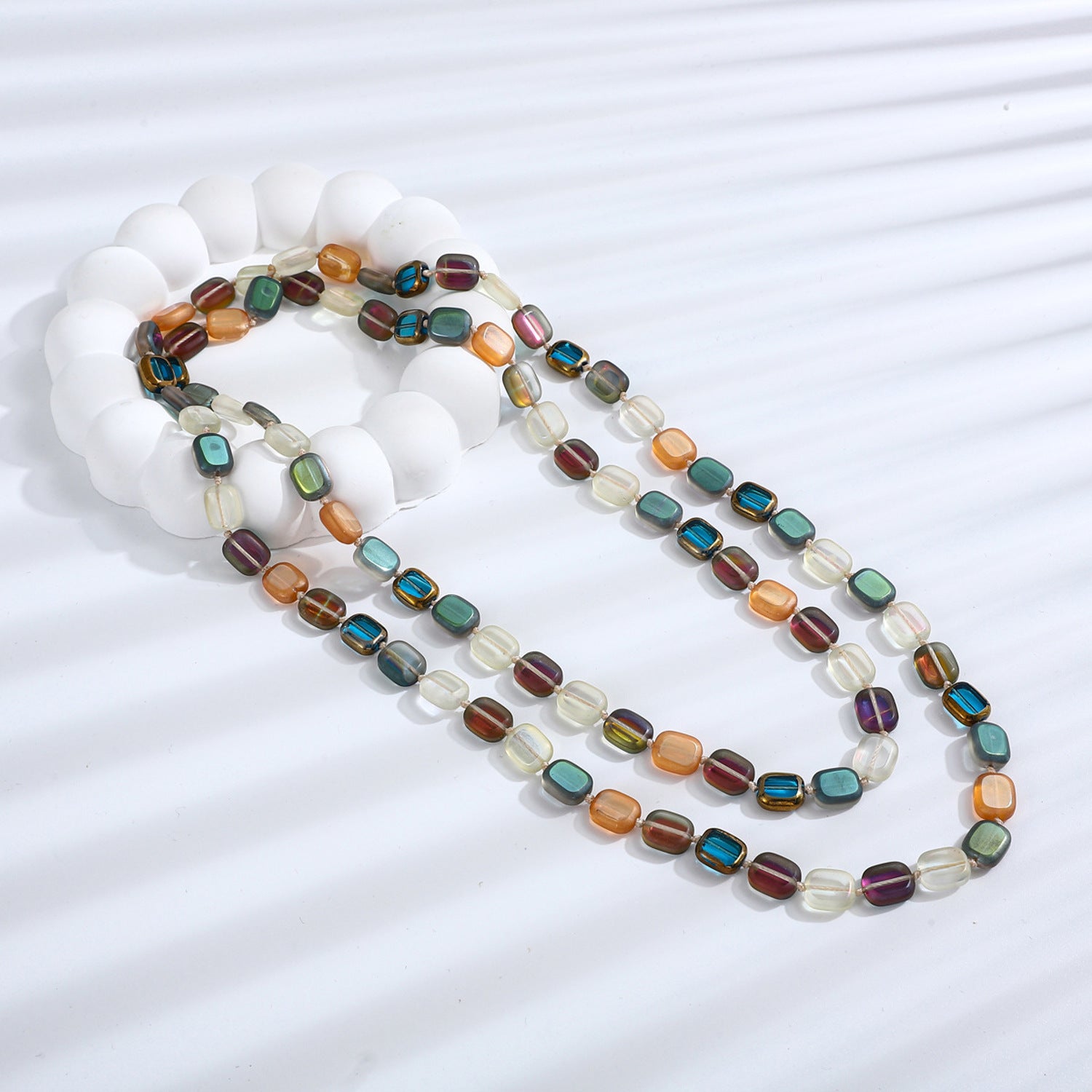 Lange Halskette bunt Damen Natursteine und Kristalle 120 cm modern Damenhalskette KARMA