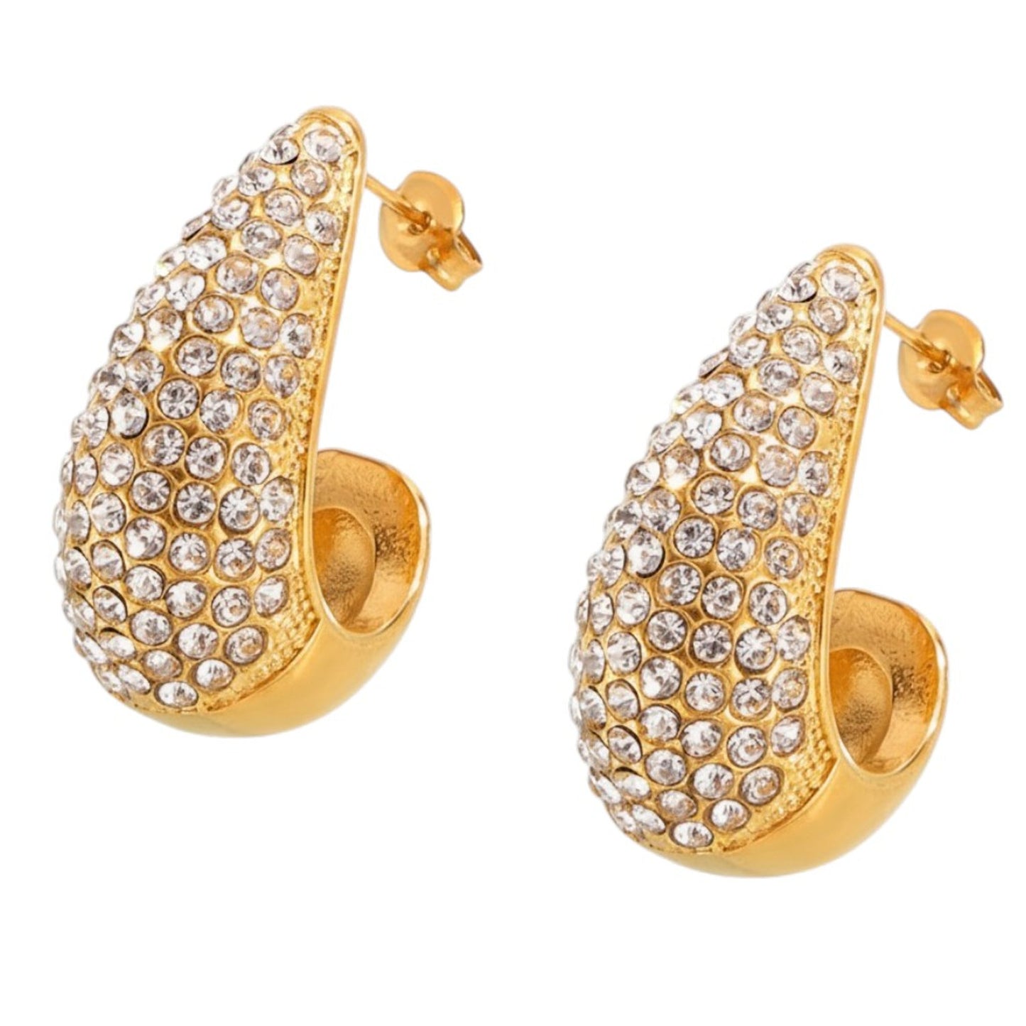 Ohrringe groß Gold 2,8 cm Zirkonia Damen Ohrringe Edelstahl wasserfest hypoallergen rostfrei Karma