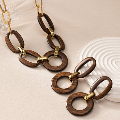 Schmuckset Holz Braun Gold Kette und Ohrringe KARMA