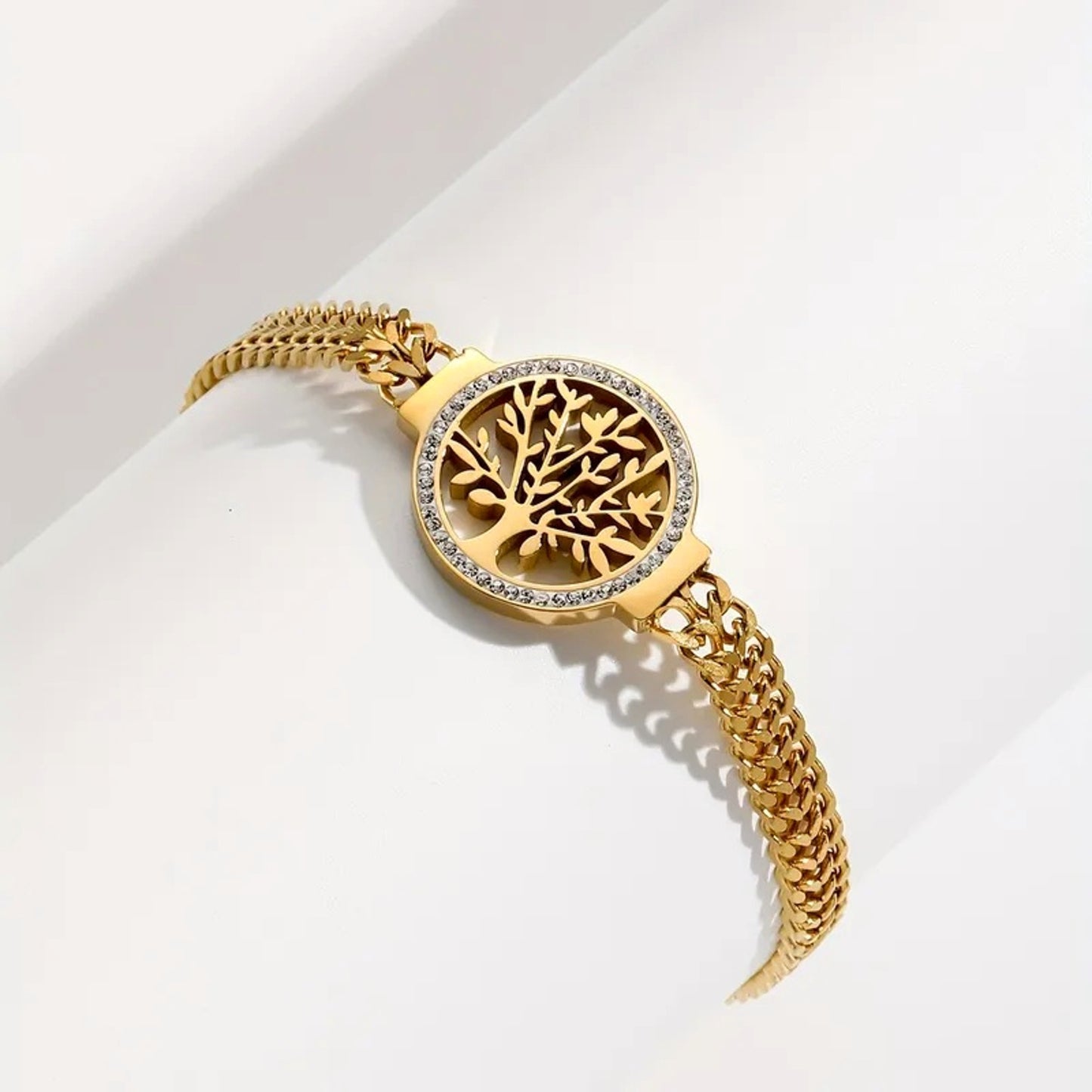 Armband Lebensbaum Gold Edelstahl vergoldet wasserfest hypoallergen rostfrei pflegeleicht Karma