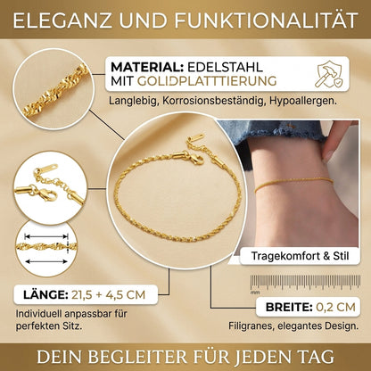Fußkette Silber Edelstahl verstellbares Fußkettchen modern wasserfest hypoallergen Karma