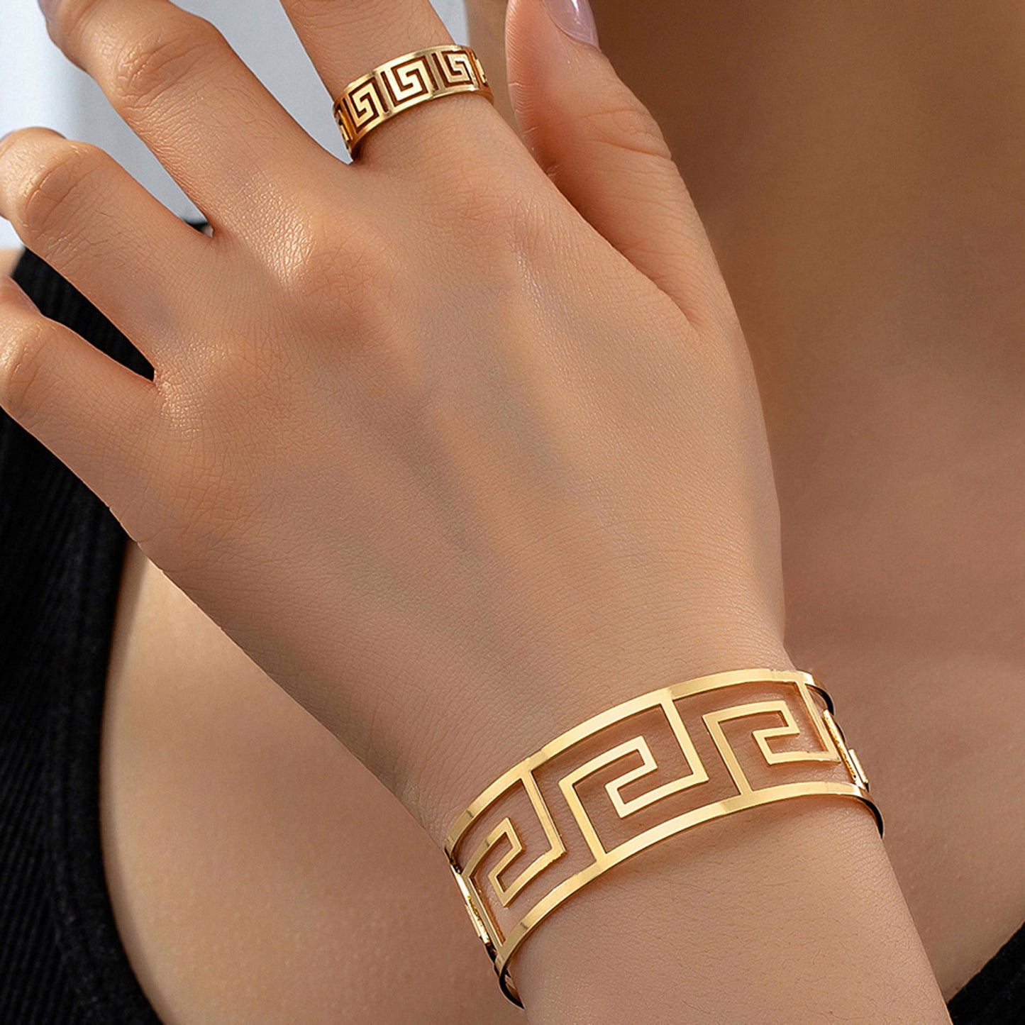 Schmuckset Armreif und Ring Gold Damen Karma