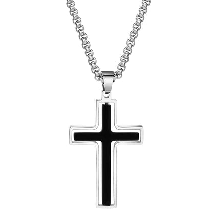 Herrenkette mit Anhänger Kreuz schwarz oder silber KARMA