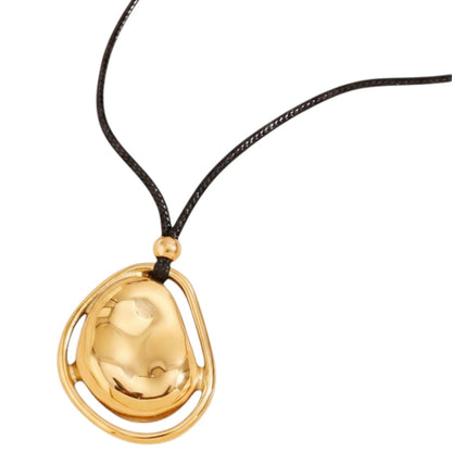 Lange Halskette Schwarz Gold Edelstahl Textil 75 cm verstellbar Kette Damen Karma