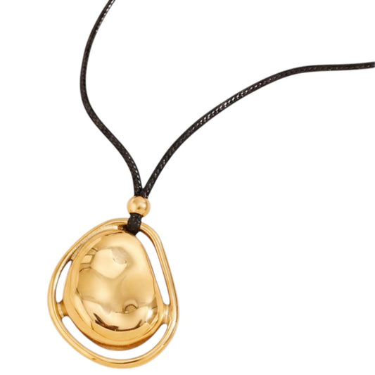 Lange Halskette Schwarz Gold Edelstahl Textil 75 cm verstellbar Kette Damen Karma