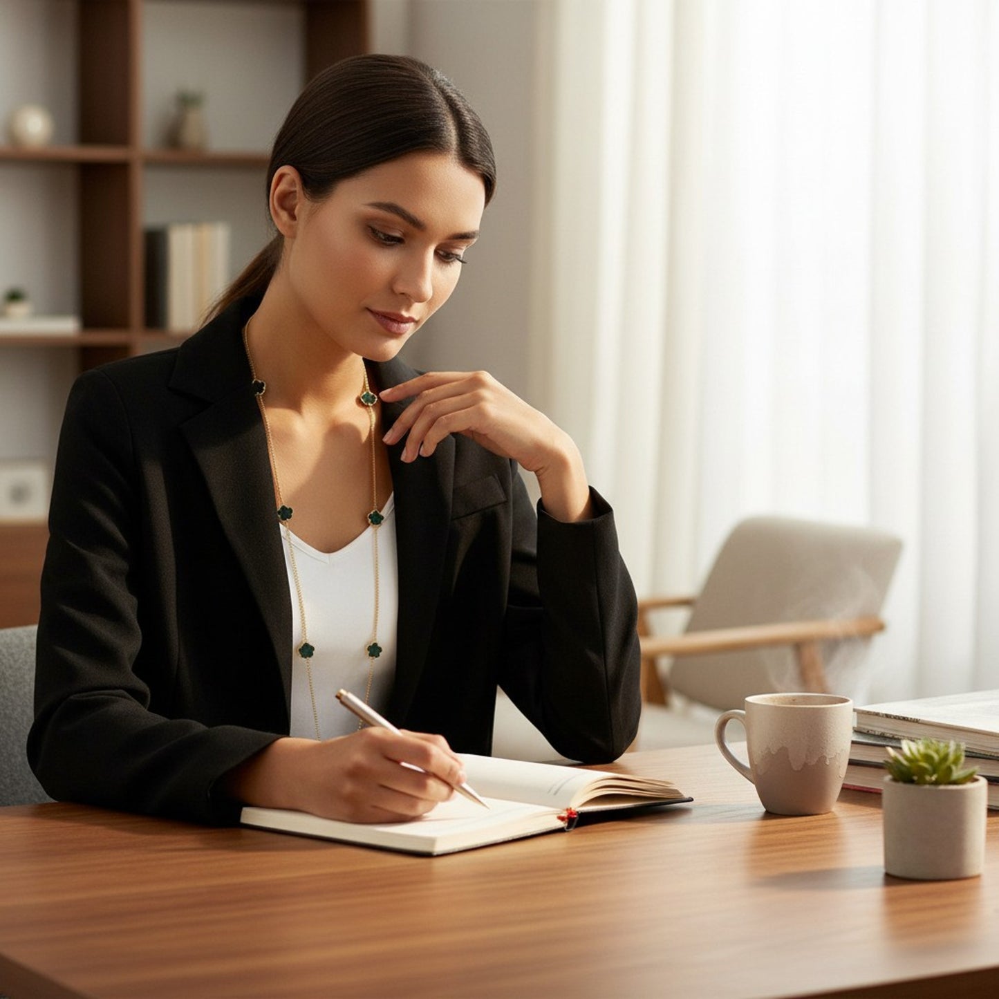 Lange Halskette Blumen Gold Schwarz 100 cm Damen Pulloverkette