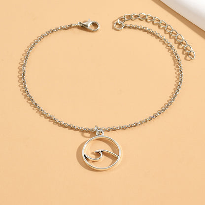 Fußkette Welle Silber modern 21 cm martimes Fußkettchen Karma