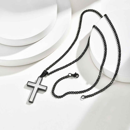 Halskette Herren Kreuz Silber Schwarz Edelstahl PVD beschichtet wasserfest hypoallergen
