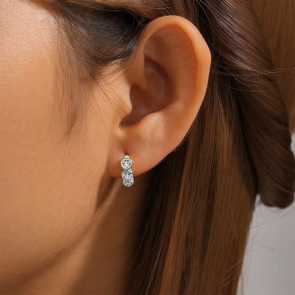 Creolen Herz Damen Silber 2 cm Kristalle Damencreolen Kristallcreolen Karma