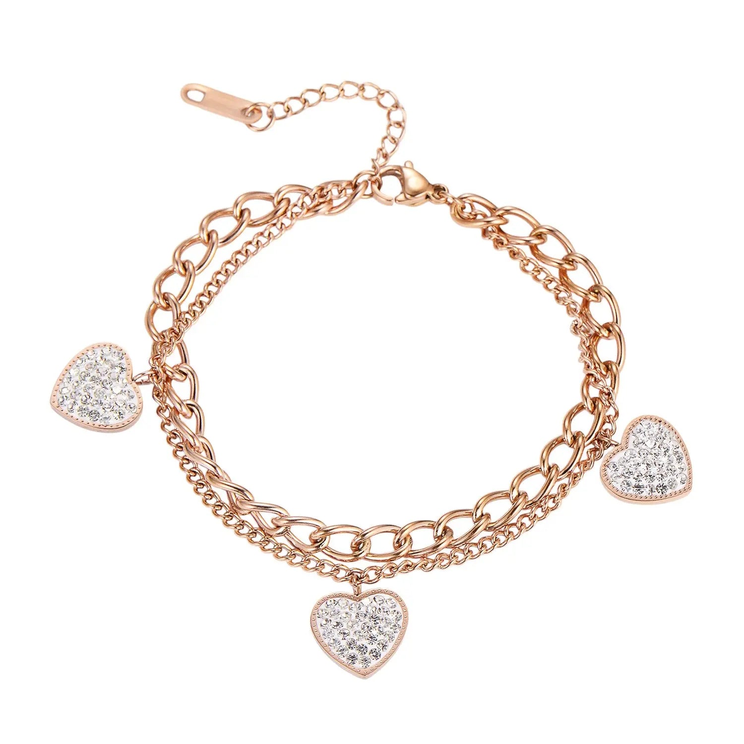 Armband 3 Herzen Edelstahl Roségold  oder Silber KARMA