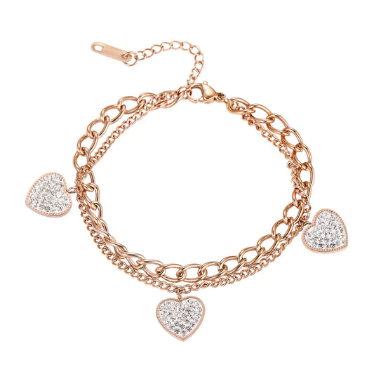Armband 3 Herzen Edelstahl Roségold  oder Silber KARMA