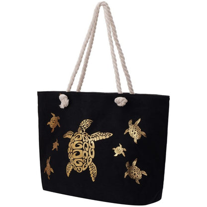 Strandtasche Schildkröte Schwarz Gold 54 cm modern Pooltasche Shopper Sommertasche Karma