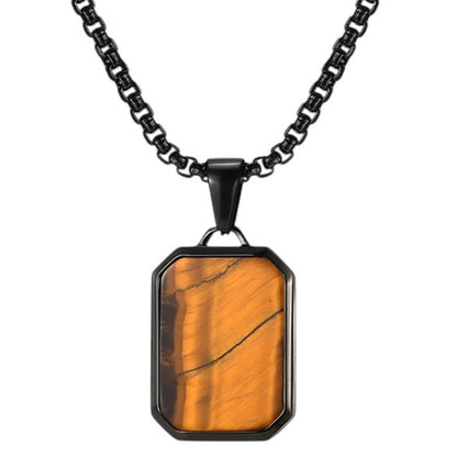 Halskette Herren Naturstein Tigerauge 60 cm Herrenhalskette Natursteinkette Kette modern mit Anhänger KARMA