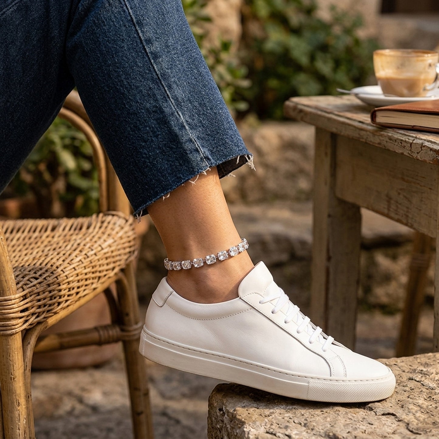 Fußkette Kristalle Silber modern Damen Fußkettchen Karma