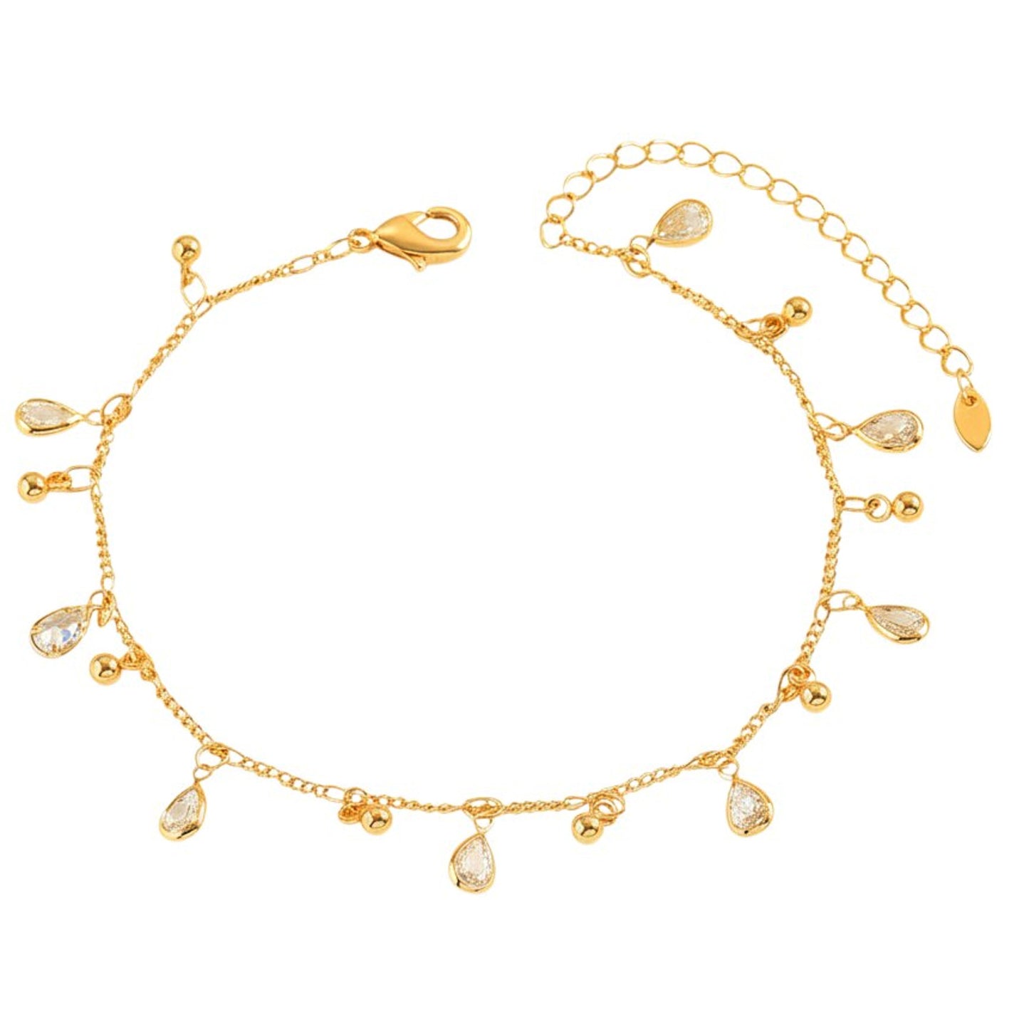 Fußkette Gold Zirkone modern 21 cm filigranes Fußkettchen Karma