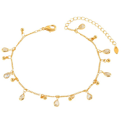 Fußkette Gold Zirkone modern 21 cm filigranes Fußkettchen Karma