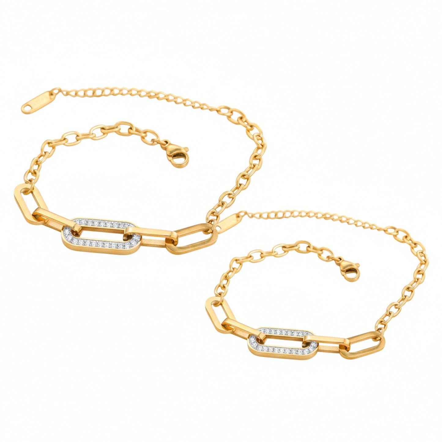 Schmuckset Fußkette & Armband Edelstahl Gold Zirkone Karma
