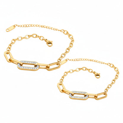 Schmuckset Fußkette & Armband Edelstahl Gold Zirkone Karma
