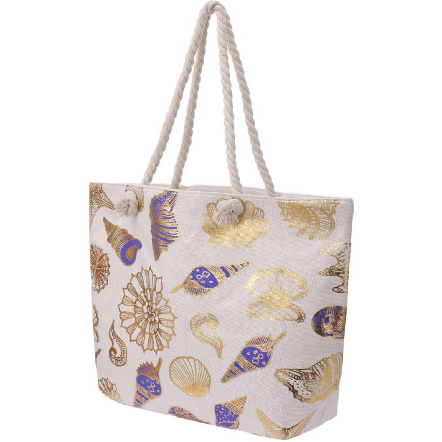 Strandtasche Muscheln Weiß Gold 54 cm modern Pooltasche Shopper Sommertasche Karma