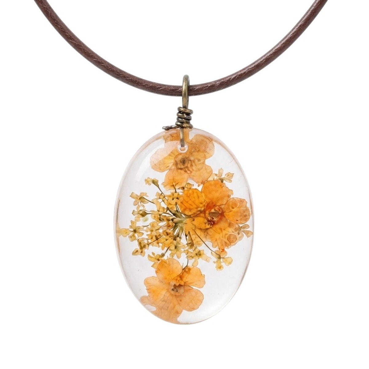Halskette Echte Trockenblumen Gelb Glas Lederband Blumenkette Kette modern Karma