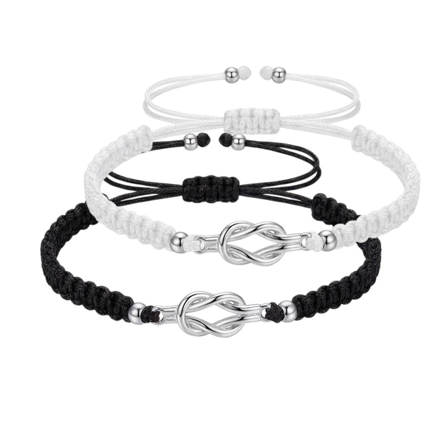 Partnerarmbänder Knoten Textil Schwarz Weiß Armband Unisex Partnerschmuck Karma
