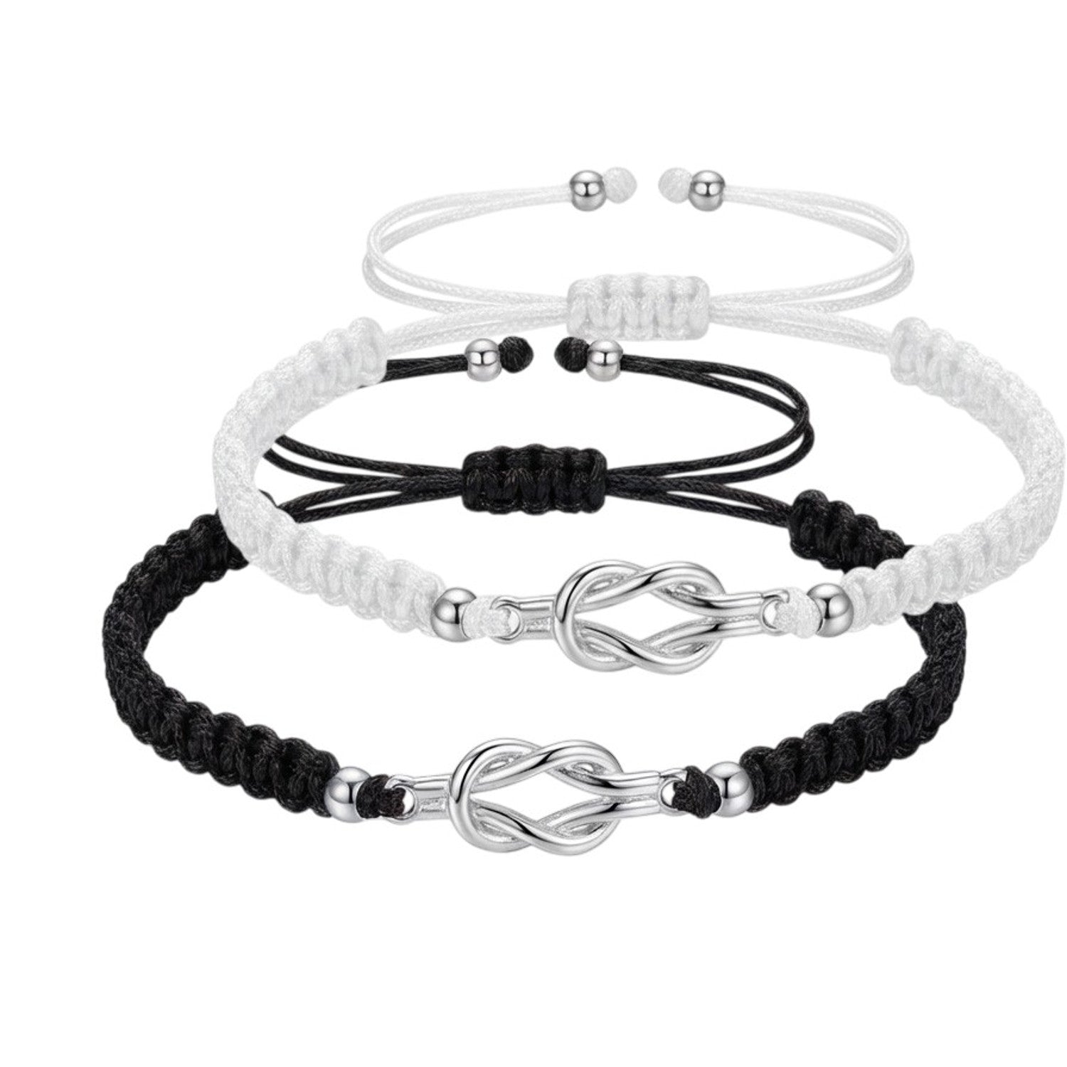 Partnerarmbänder Knoten Textil Schwarz Weiß Armband Unisex Partnerschmuck Karma