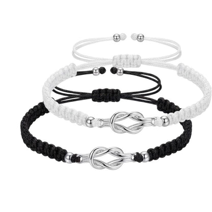 Partnerarmbänder Knoten Textil Schwarz Weiß Armband Unisex Partnerschmuck Karma