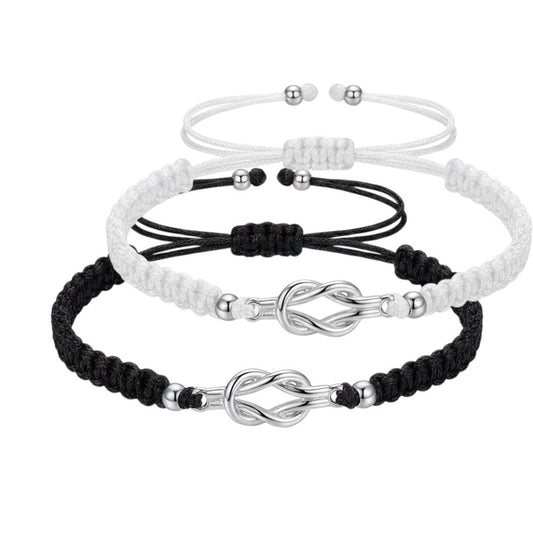 Partnerarmbänder Knoten Textil Schwarz Weiß Armband Unisex Partnerschmuck Karma