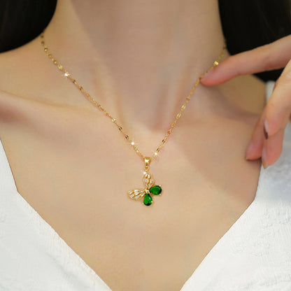 Schmuckset Schmetterling Gold Grün Halskette und Ohrringe Zirkone Edelstahl vergoldet wasserfest hypoallergen rostfrei Karma