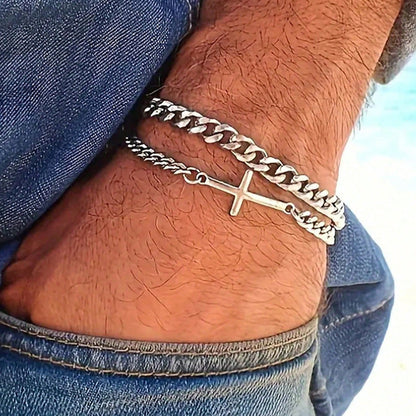 Herrenarmband silber Edelstahl 2 reihig KARMA