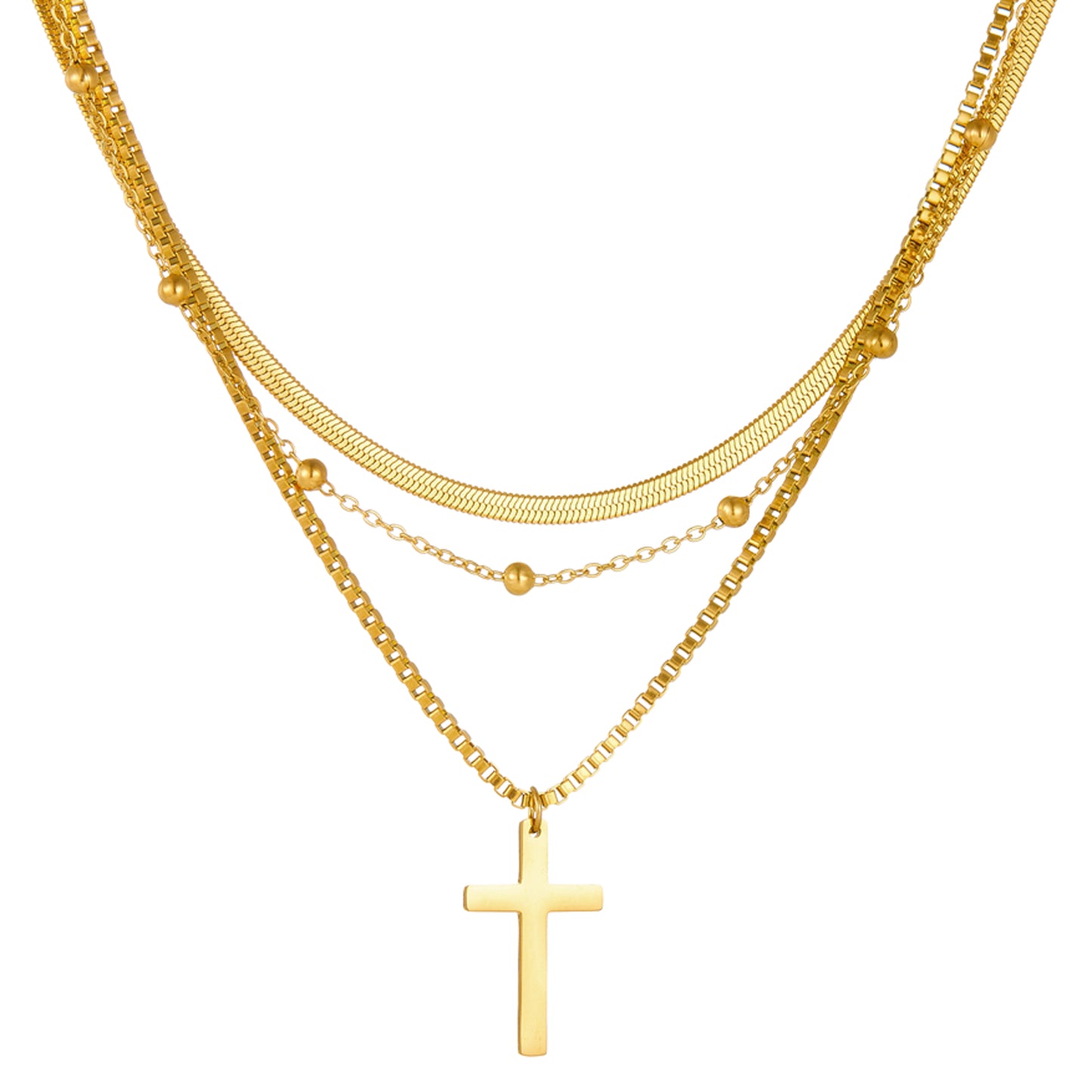Layering Halskette Kreuz Damen Gold 40 cm Edelstahl PVD beschichtet wasserfest hypoallergern Kreuzkette Damenhalskette Karma
