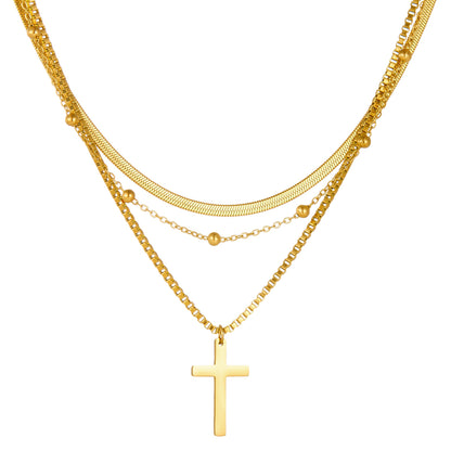 Layering Halskette Kreuz Damen Gold 40 cm Edelstahl PVD beschichtet wasserfest hypoallergern Kreuzkette Damenhalskette Karma