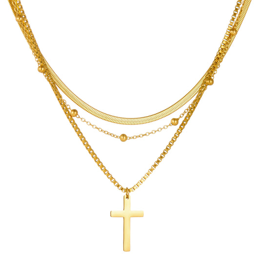 Layering Halskette Kreuz Damen Gold 40 cm Edelstahl PVD beschichtet wasserfest hypoallergern Kreuzkette Damenhalskette Karma