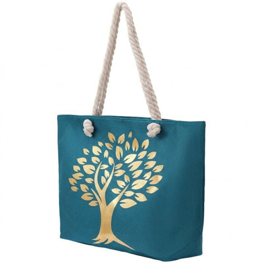 Strandtasche Petrol Gold Baum 54 cm modern Pooltasche Shopper Sommertasche Karma